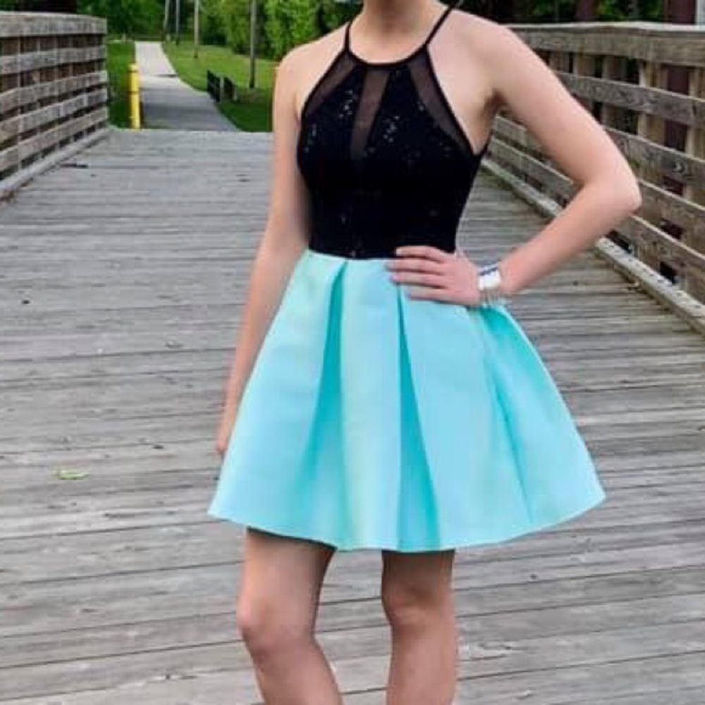 Teal and Black mid thigh dress
